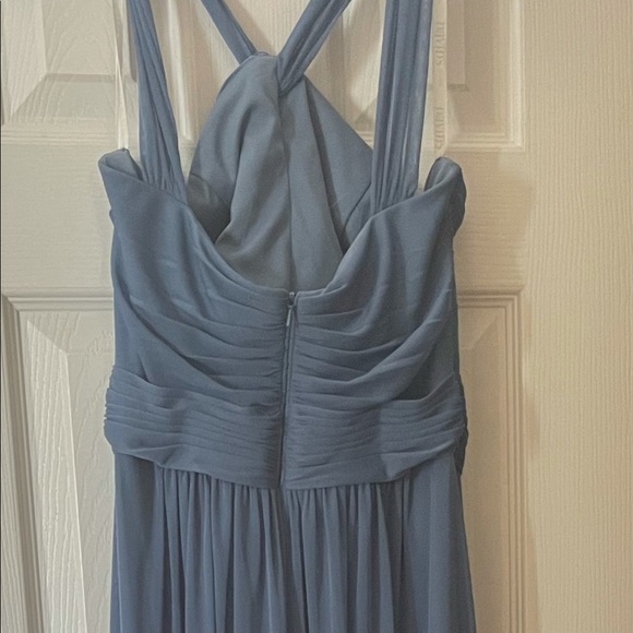 Steel Blue David’s Bridal Y Neck Bridesmaid Dress - Picture 2 of 3